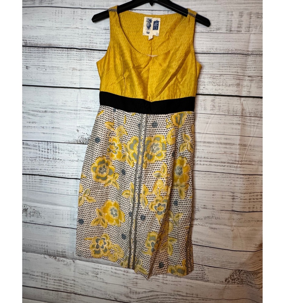 Edme & Esyllte Anthropologie Floral Mixed Media Sheath Dress Yellow Size 6